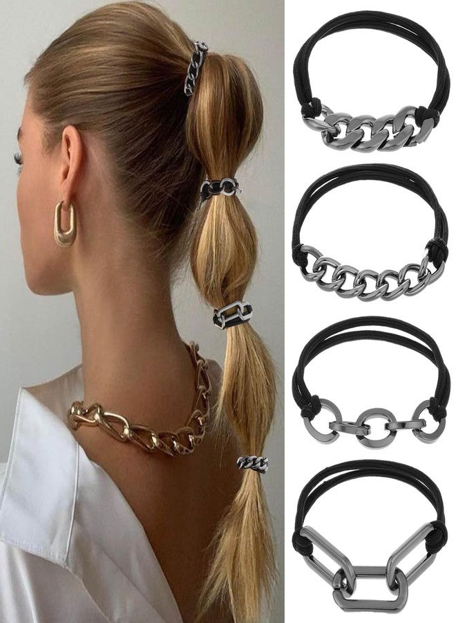 AOZUO 4Pcs Black Hair Bracelet, Metal Elastic Hair Bands Ponytail Holder Hairs Accessories Elastic Rubber Hairband Haircuffs for Thick Thin Curly Trendy Gold Bead Jewelry Gift(Black) - Image 1